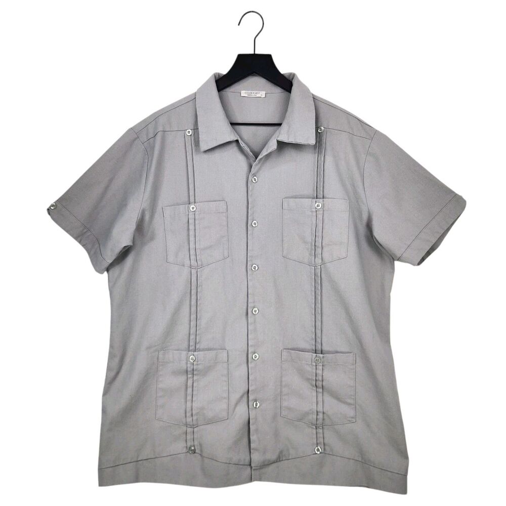 Coofandy Mens XL Linen Blend Cuban Guayabera Button Shirt Shortโ Sleeve Pockets